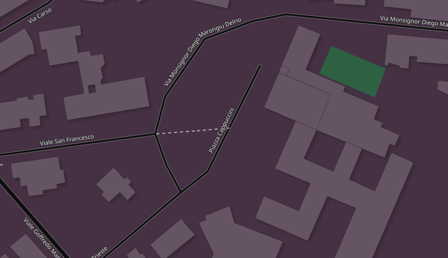 Mappa dell'area di Sassari con un segnaposto in Piazza Cappuccini che indica il Conservatorio di Musica Luigi Canepa.